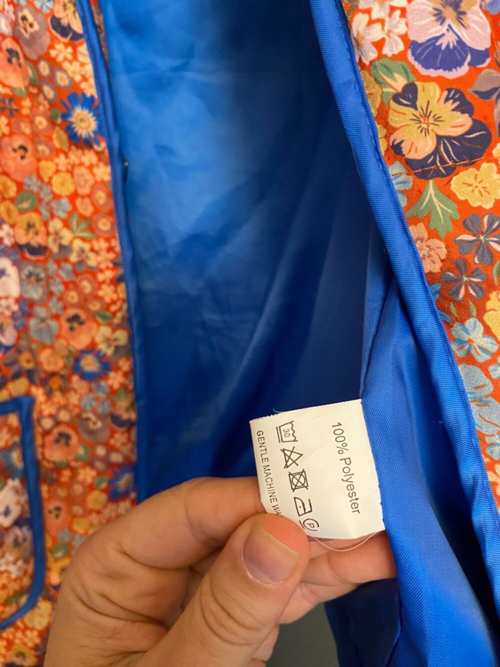 Womens Floral Quilted Jacket Medium Orange Blue Lightweight Puffer Coat Boho Poc - Picture 6 of 9